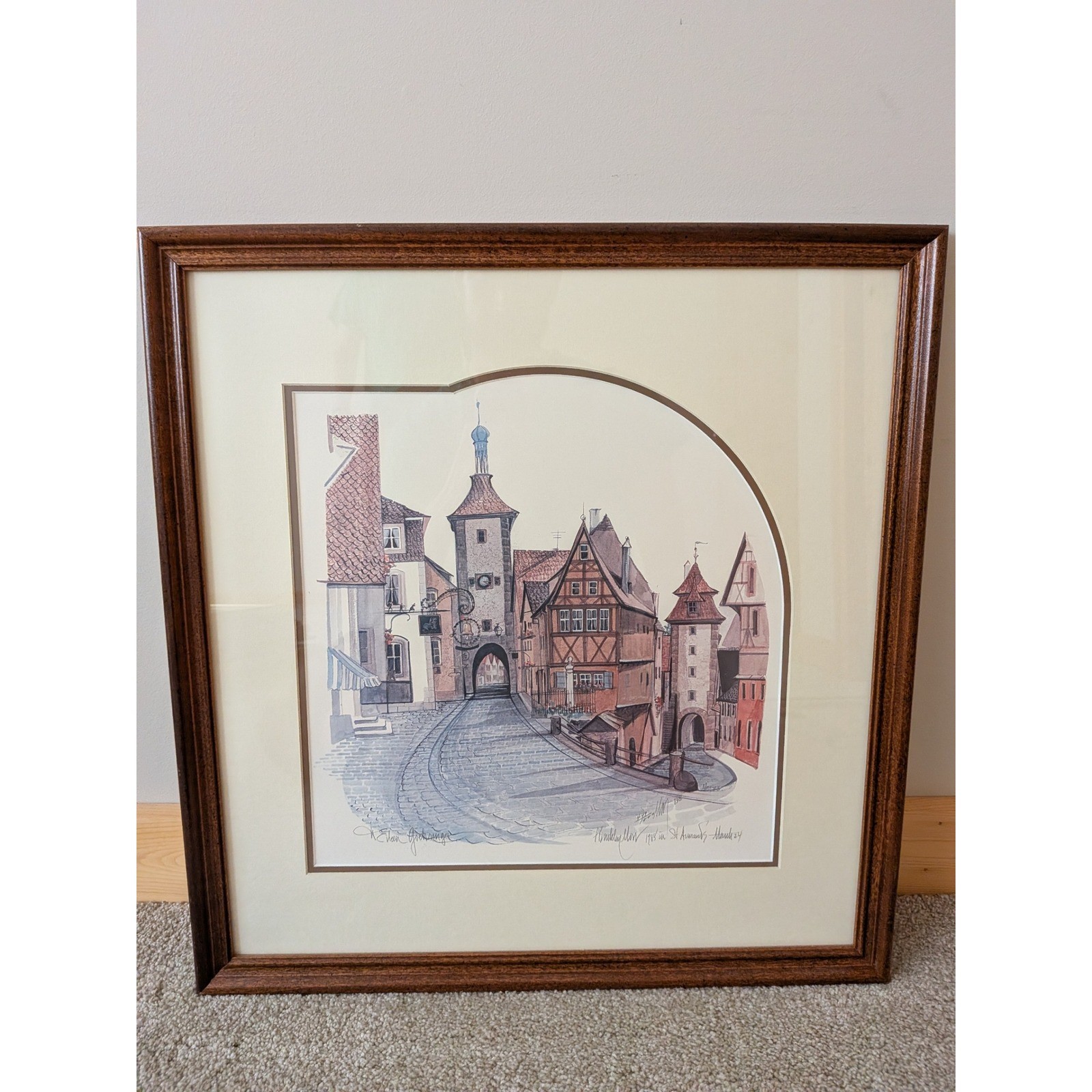 P Buckley Moss Signed Framed Art Plonlein Square Rothenburg Germany 1985
