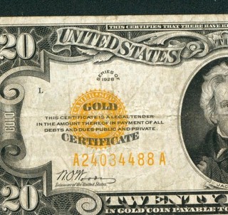 $20 1928 GOLD CERTIFICATE DAILY CURRENCY AUCTIONS