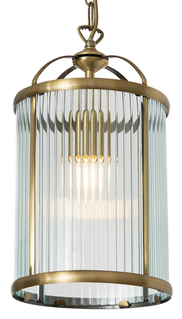 Ceiling Light Brass Fern 1 Antique Ribbed Glass Oaks Lighting 451/1 AB