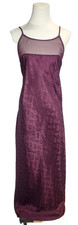 Y2K Burgundy Satin Slip Dress Vintage LARGE Sheer Mesh Neckline Cross Back