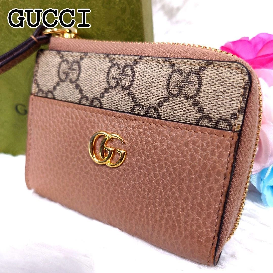 Gucci Mini Portefeuille Fermeture Éclair en Forme de L GG Supreme Marmont
