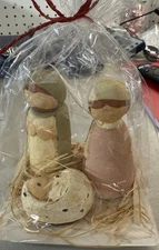 C5- 1/2"H - 3-3/4"H Handmade Paper Mache Holy Family, Multi Color, 3 piece