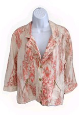 Chico s Jacket Woman's Size 2 Button Linen Stone Flax Color 3/4 Sleeves Garment
