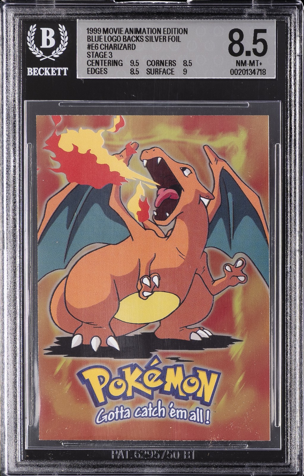 1999 POKEMON MOVIE ANIMATION EDITION SILVER FOIL #3 CHARIZARD BGS 8.5 ...