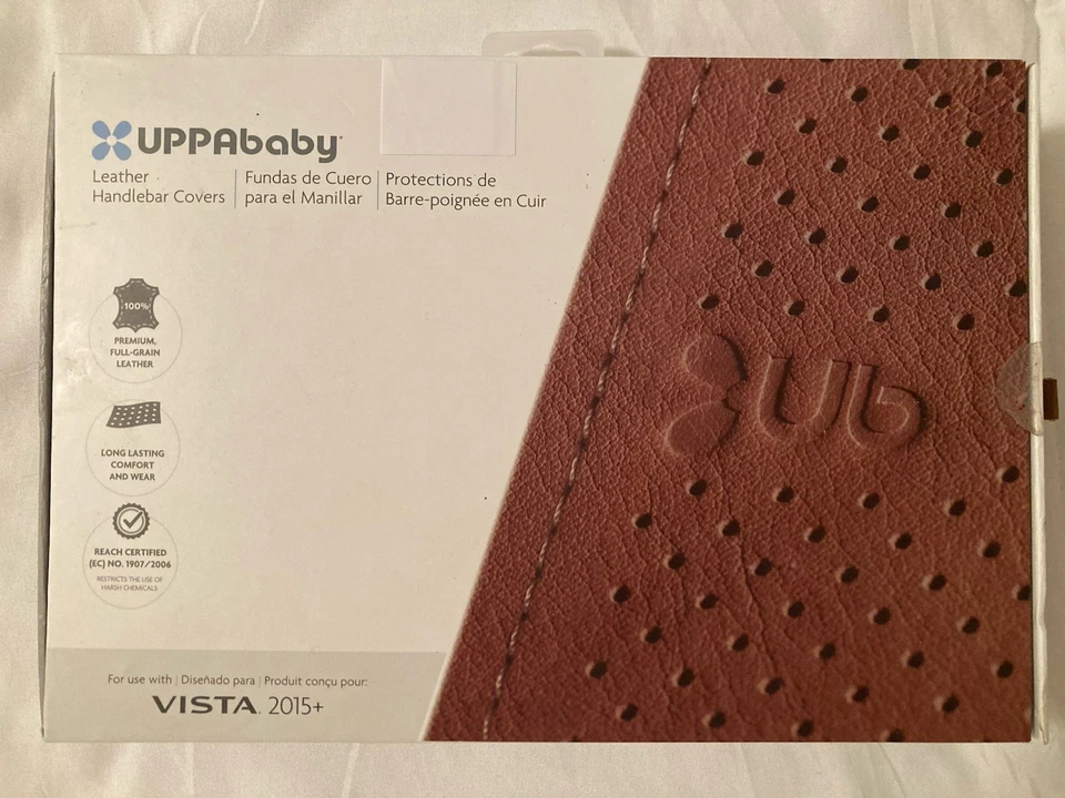 Fundas de manillar de cuero marrón UPPAbaby Vista marrón silla de montar Foto 3 de 4