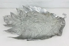 Retired Pottery Barn Barona Silver Polished Cast Aluminum Leaf 20x16” Platter