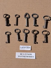 LOT OF 10 SMALL - MEDIUM ANTIQUE VINTAGE BARREL KEYS, UCLEANED-RUSTY, LOT#564