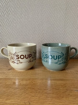 2 große Gemüsesuppentassen Kilncraft England Vintage grün & beige