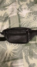 Black Leather Fanny Pack Multi Pocket Waist Belt Bag Travel Utility