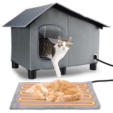 Heated Cat House for Outdoor Cats - Waterproof Weatherproof Elevated Cat Shel...