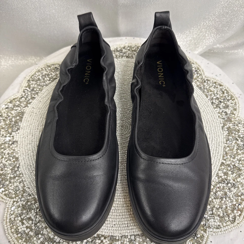 Zapatos ortopédicos sin cordones para mujer Vionic de cuero negro Uptown Ballet talla 10 Foto 2 de 4