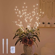 Lighted 32IN Artificial Twig Birch Tree Branch with 120 Fairy LED Lights Batt...
