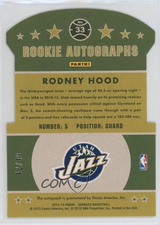 2014-15 Panini Donruss Rookie Auto Die-Cut /49 Rodney Hood #33 Auto RC - Image 2 of 2