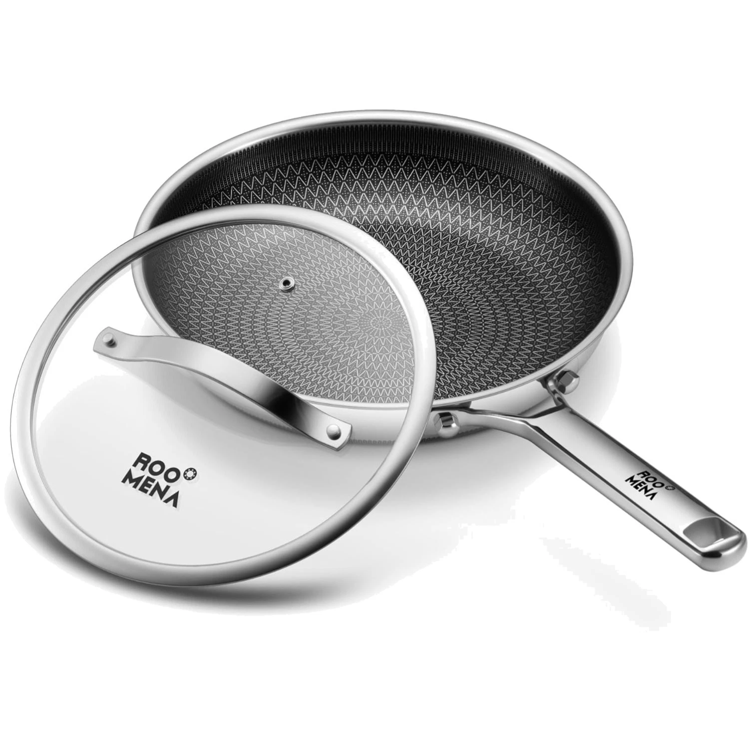 Non Stick Frying Pans Hybrid Ceramic With Lid, 12 Inch Tri-Ply Stainless Stee...