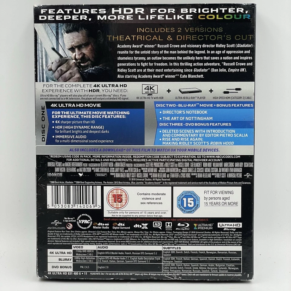 Robin Hood [4K Ultra HD + Bluray] 3x Disc Set • Russell Crowe • Cate Blanchett - Image 4 of 4