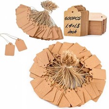 600 PCS Small Price Tags with String Attached, Brown 1.4 1.8 inch,  brown