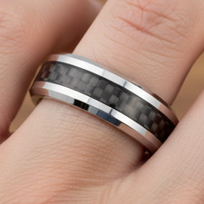 6mm Men  s Tungsten Wedding Band   Black Carbon Fiber Inlay Beveled Ring