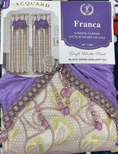 Purple and Gold Blackout Design Window Panels With Attached Beaded Valance