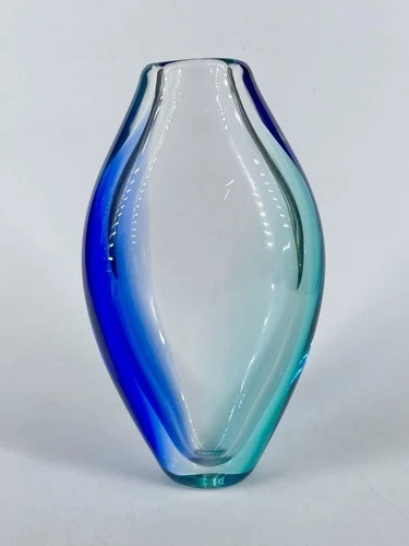 Vtg Sommerso Murano/Scandinavian Blown Art Glass Vase Blue Green Signed