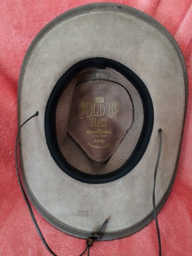 Minnetonka Fold Up Hat Sz Lg Vented Leather Outback Cowboy Western - Picture 7 of 8