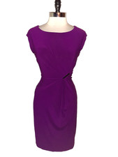 CHAPS Size L Sheath Dress Purple Cap Sleeve Knee Length Stretch Knit