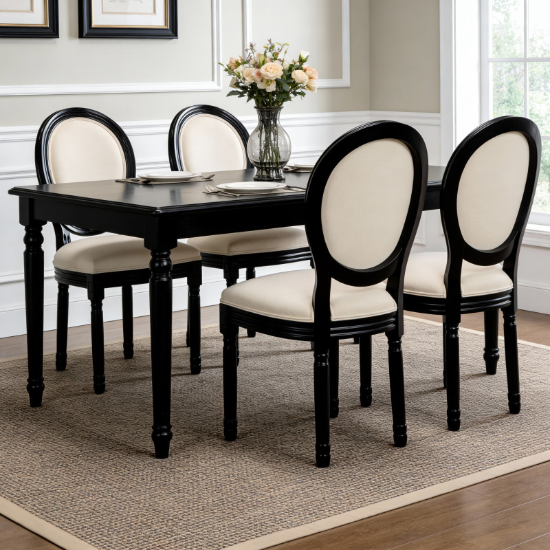 French Country Dining Chairs Set of 2,Linen Upholstered Chairs with Round Back