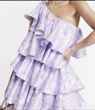 ASOS Luxe Dress Ruffles Tiered One Shoulder Mini Jacquard Women Size 6 New