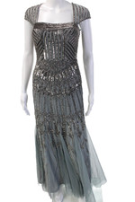 Adrianna Papell Women Gray Square Neck Short Sleeve Maxi Dress Size 4