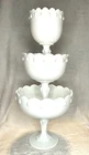Vintage Set Of 3 Stackable White Milk Glass Teardrop Pedestal Compote Dishes