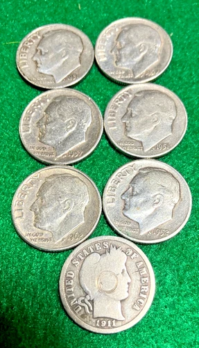 Dimes Silver Six Roosevelt  1957D 59 62D 51D 52 51D & 1911 All Good Condition