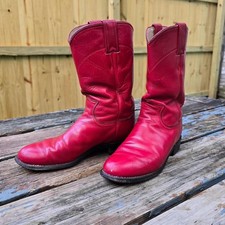 Vintage Justin Red Leather Roper Cowboy Boots USA Made Women's 5.5 B Cowgirl