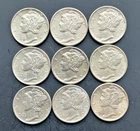 Lot of (9) Silver Mercury Dimes - Nice Details