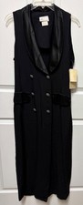 vtg Dani Michaels Double Breasted Dress size 9/10 black NOS shawl collar LBD