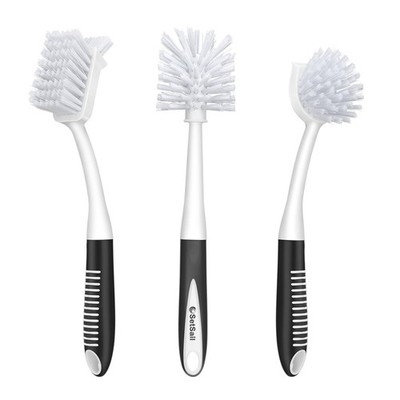 SetSail Dish Brush Set of 3 with Bottle Brush, Scrub Black-3p, Black 