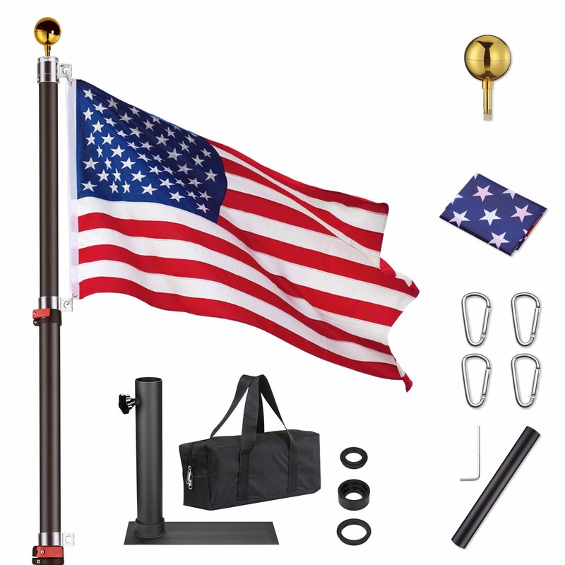 Yescom EZ GO 30ft Telescopic Flag Pole Kit with Tire Mount Base Outdoor Camping
