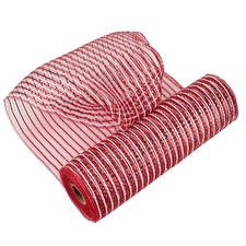 10 Inch Red White Deco Mesh Candy Cane Ribbon Christmas Wreath 10 Yards