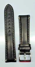 22mm Black Genuine Leather Watch Band - USA
