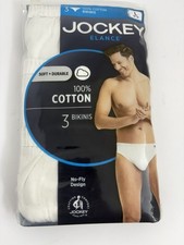 New Men's Jockey 3-pack White Color Bikini Briefs Underwear 100 Cotton