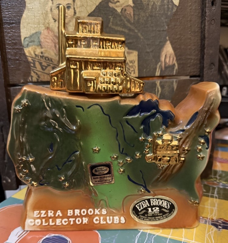 Vintage 1972 Ezra Brooks Collector Clubs Decanter Empty Heritage China