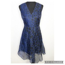 Elie Tahari Eloise blue black sheer overlay sleeveless dress size 4 NWT flawed