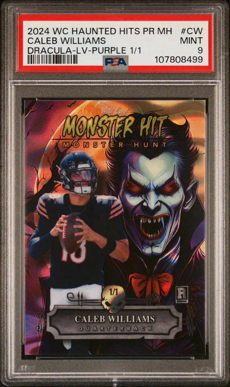 Caleb Williams Wild Card Haunted Hits Monster Hunt Promo Monster Hit Dracula #CW Lava Foil-Purple 1/1