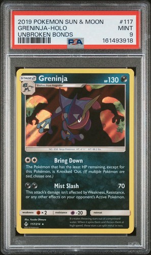 2019 Pokemon Sun & Moon Unbroken Bonds 117 Greninja Holo Rare PSA 9 MINT