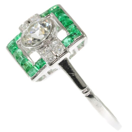 Art Deco Gorgeous 1.10 Carat Green Emerald & White CZ Women's Ring In 935 Silver - Picture 3 of 8