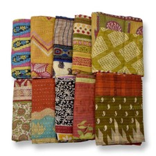 Indian Tribal Kantha Quilts Vintage Cotton Bed Cover Throw Old Sari Blankets Lot