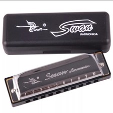 Swan Harmonica, 10 Holes in C, Silver with Case, NEW, Unused