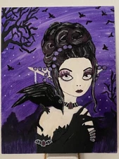 Crow Girl Fairy Deviant Pop Surrealism Fantasy ORIGINAL PAINTING OOAK