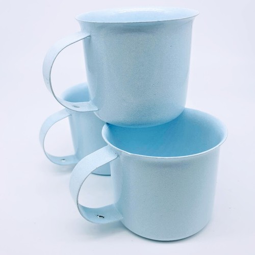 3pcs Set Enamel Coffee Cup Mug Vintage Light Blue Set Camping Mugs Enamelware 2" - Picture 8 of 12