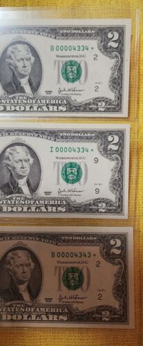 $2 2003 MATCHING FANCY REPEATER STAR NOTE SERIAL NUMBERS TWO 00004334* 00004343* - Picture 2 of 7