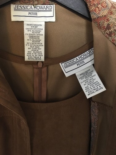 VTG JESSICA HOWARD 2 PIECE JACKET & SLEVELESS DRESS BROWN CORDUROY~PETITE SIZE 8 - Picture 10 of 12