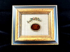 VTG Framed GOLDETTE Stick Pin Topaz Reverse Glass Intaglio Brooch 7.5" x 6.5"